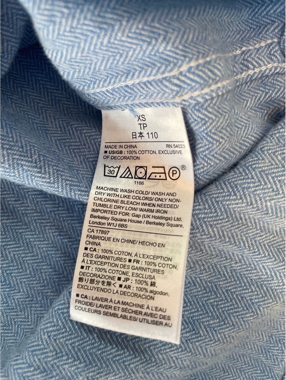 Gap Kids Boys Light Blue Herringbone Button Front Flannel Shirt XS 4-5 Cotton - Picture 3 of 4